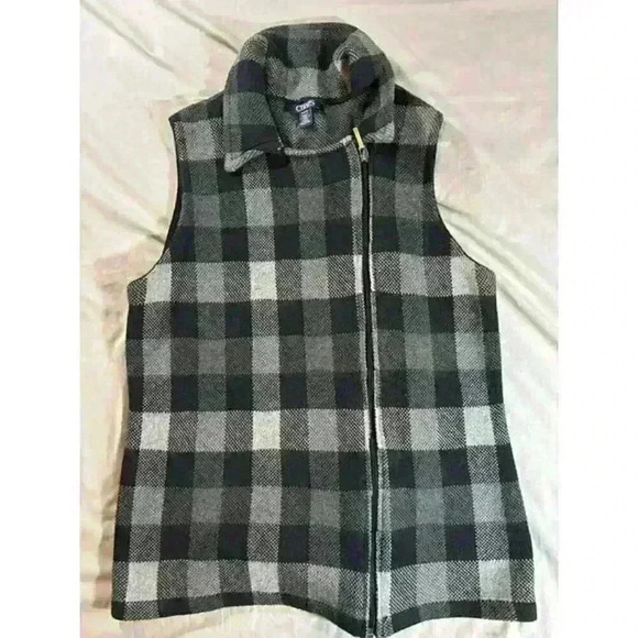 CHAPS Vest Womens medium Plus Buffalo Check Full Zip Collared Cotton Blend - Picture 1 of 7